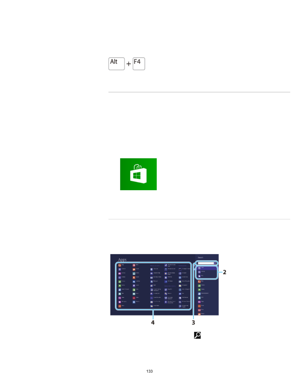 Downloading apps from windows store, Opening windows help and support | Sony SVT13128CYS User Manual | Page 133 / 394