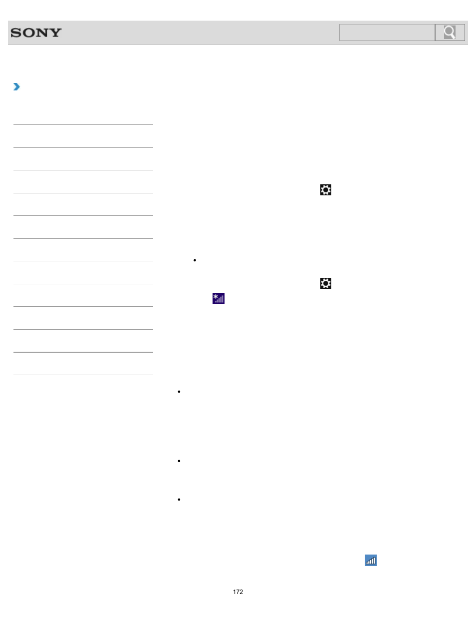 Starting wi-fi(r) (wireless lan) communications, How to use, Search | Sony SVT13128CYS User Manual | Page 172 / 394