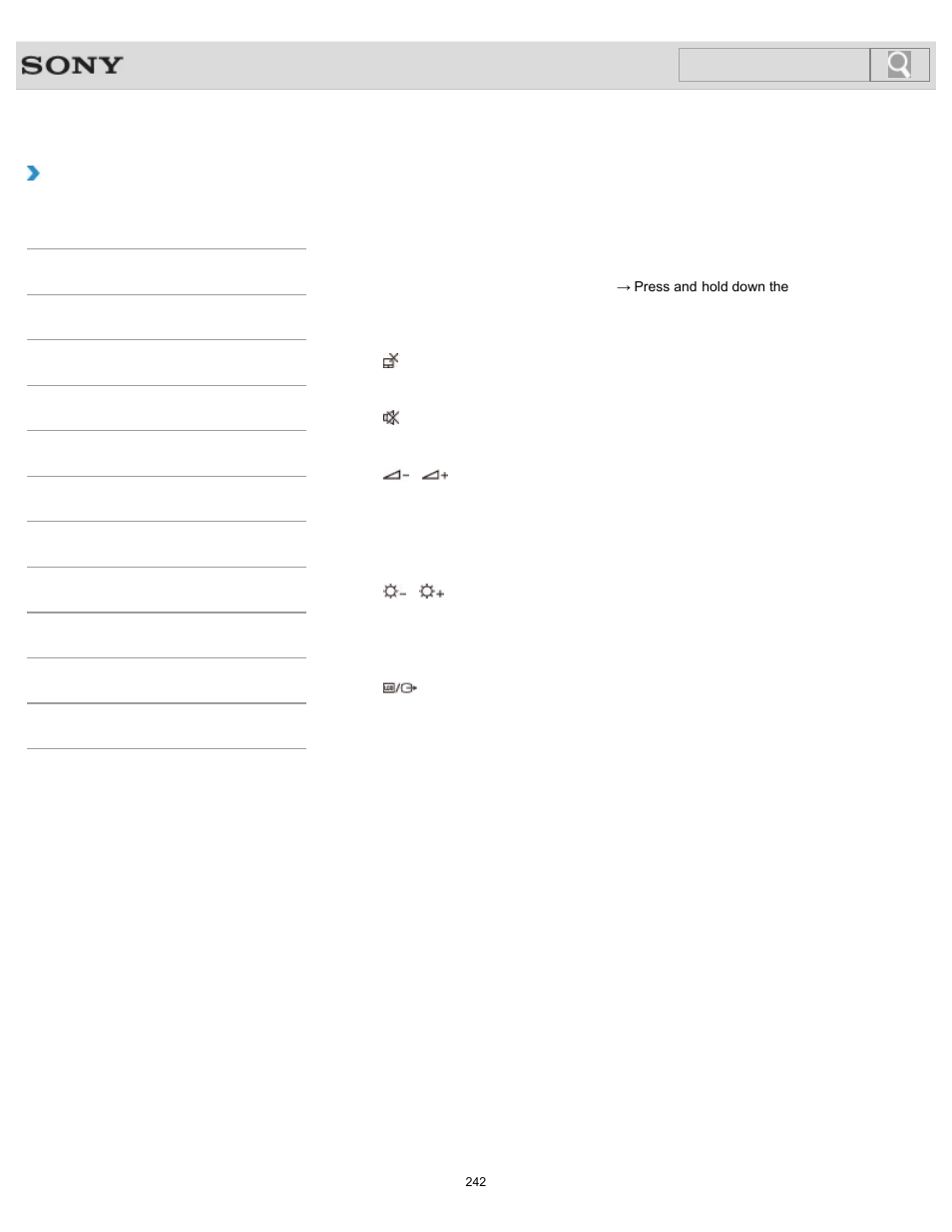 Combinations and functions with the fn key, How to use, Search | Sony SVT13128CYS User Manual | Page 242 / 394