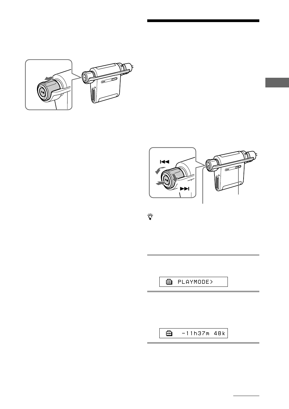 Selecting the group display mode, Displaying the remaining recordable time | Sony NW-MS90D User Manual | Page 29 / 64