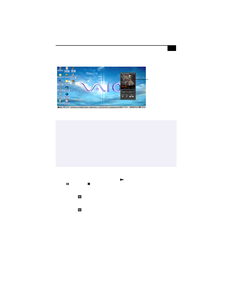 To play back captured video clips, To end smart capture, To end movie player | Sony PCG-C1X User Manual | Page 75 / 111