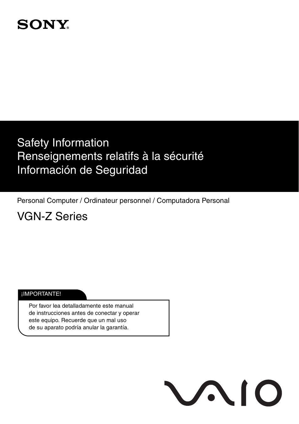 Sony VGN-Z790DKR User Manual | 24 pages