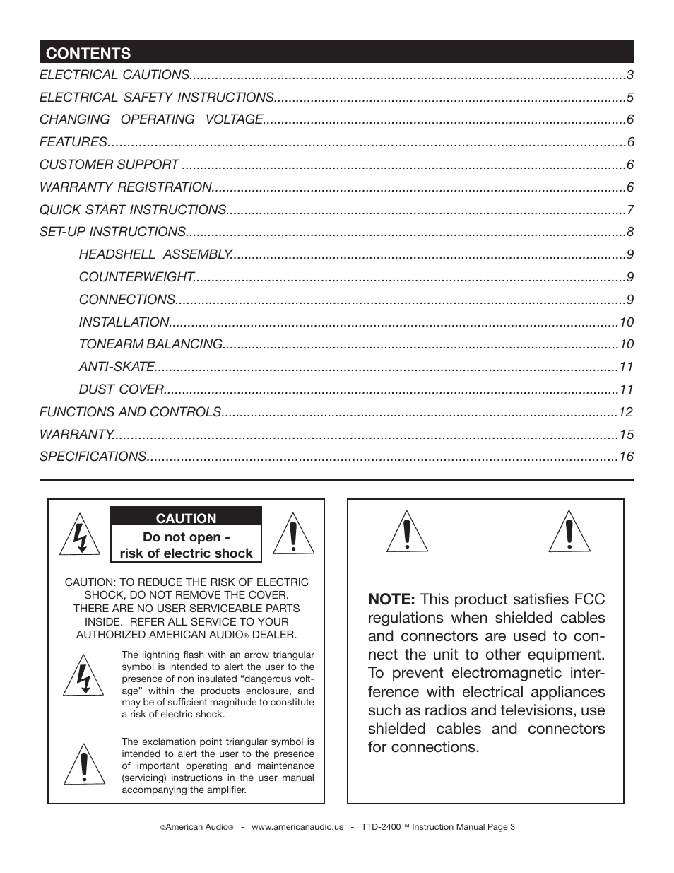 American Audio TTD-2400 User Manual | Page 2 / 16