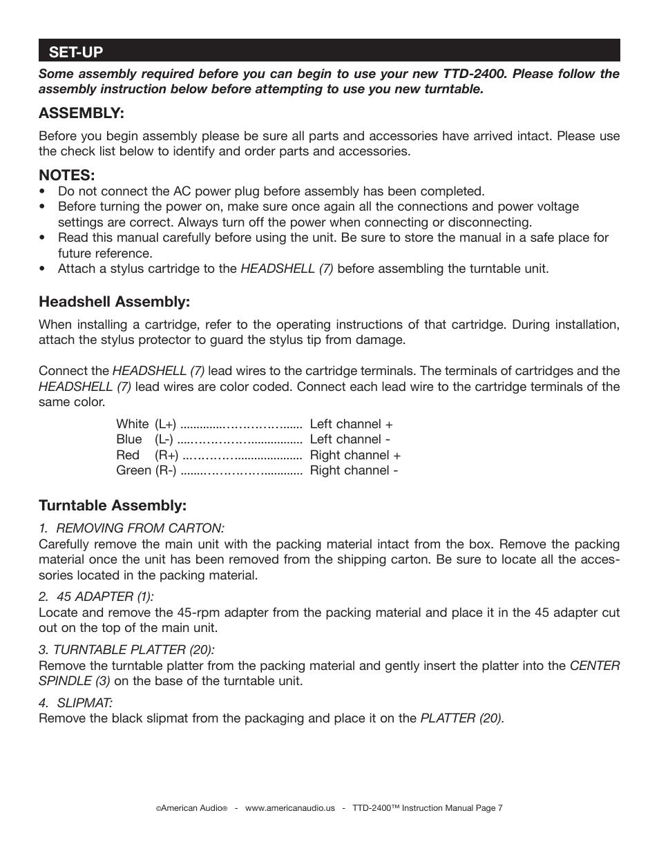 American Audio TTD-2400 User Manual | Page 7 / 16