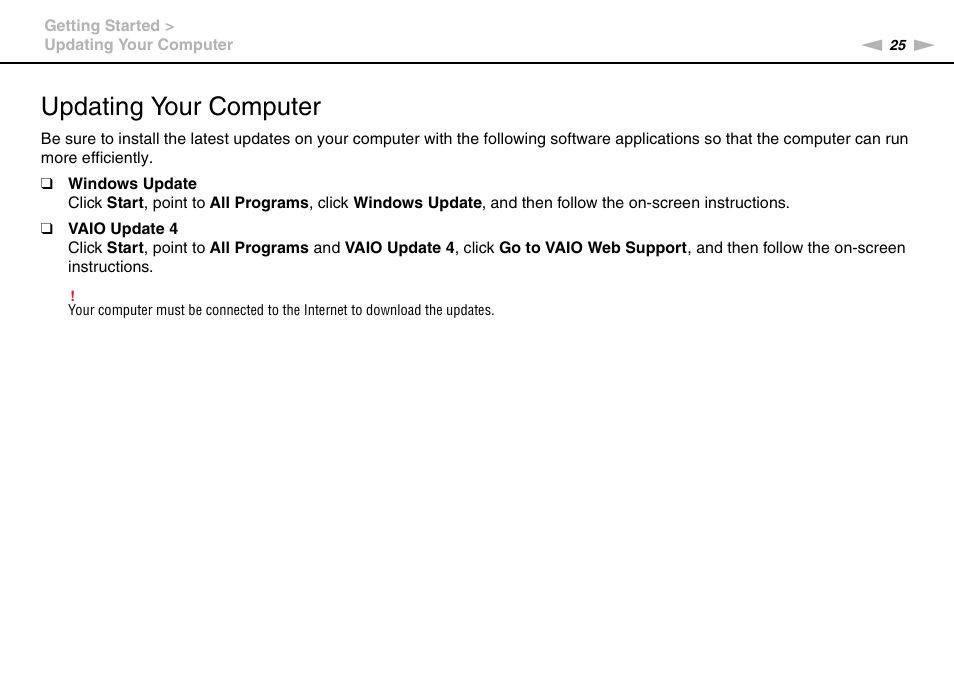 Updating your computer | Sony VGN-P610 User Manual | Page 25 / 138