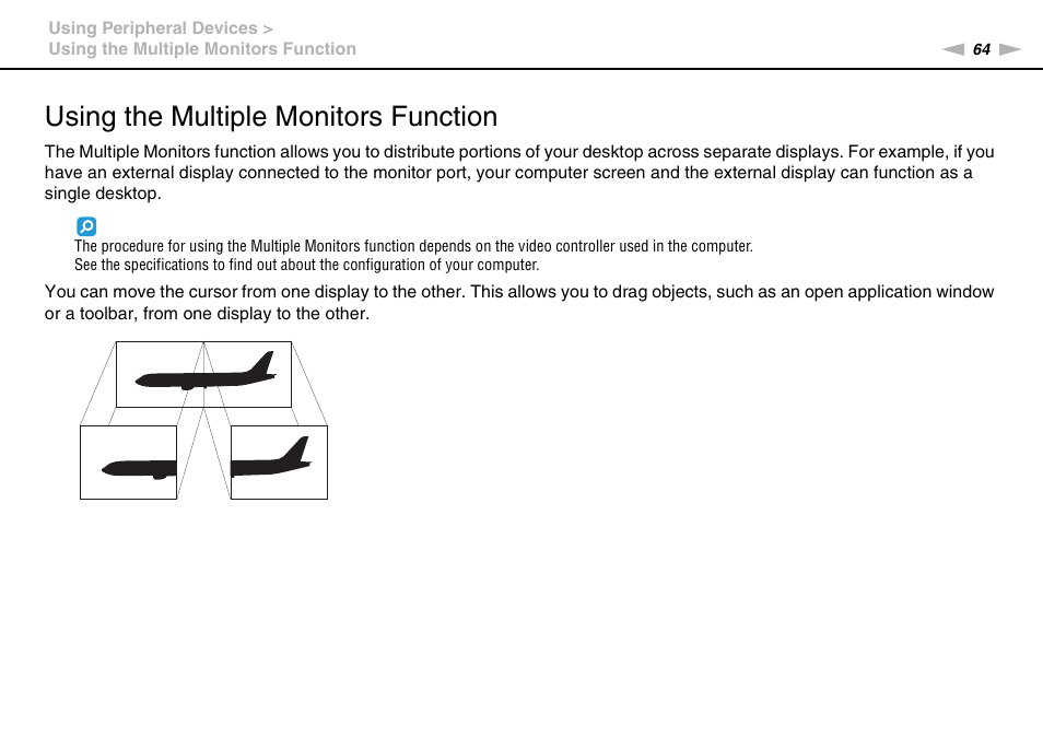Using the multiple monitors function, Tion | Sony VGN-P610 User Manual | Page 64 / 138