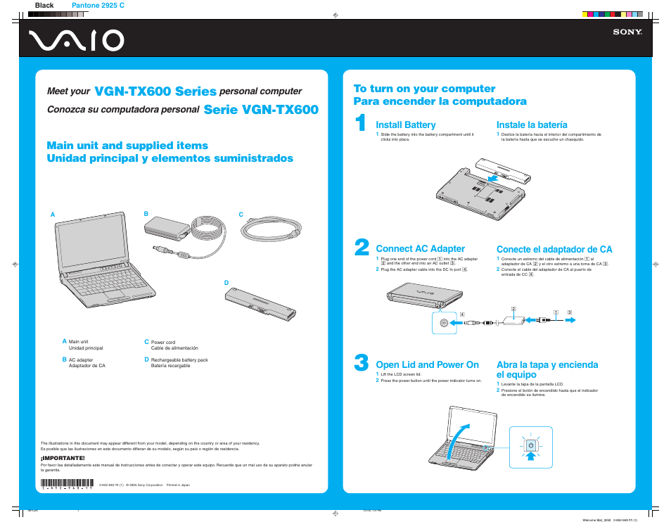 Sony VGN-TX670P User Manual | 2 pages