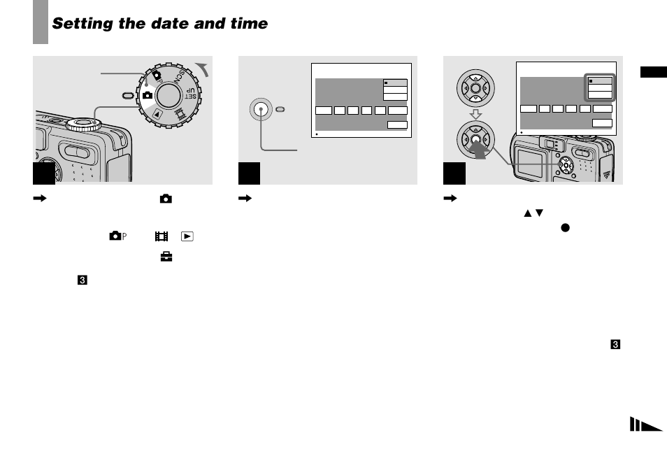 Setting the date and time | Sony DSC-P8 User Manual | Page 15 / 120