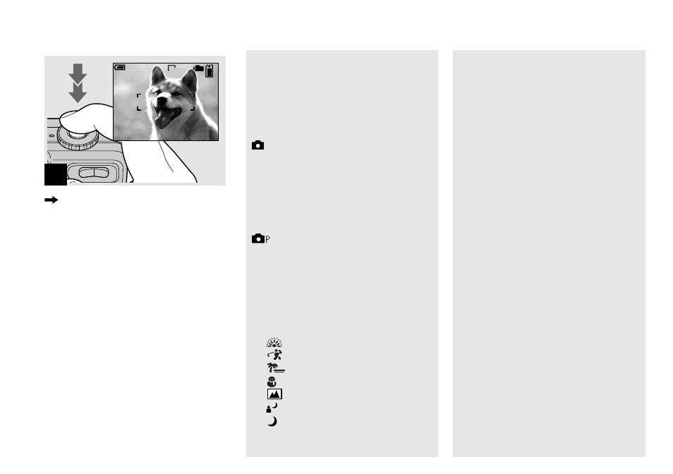 Mode dial for still image shooting, Auto focus | Sony DSC-P8 User Manual | Page 22 / 120