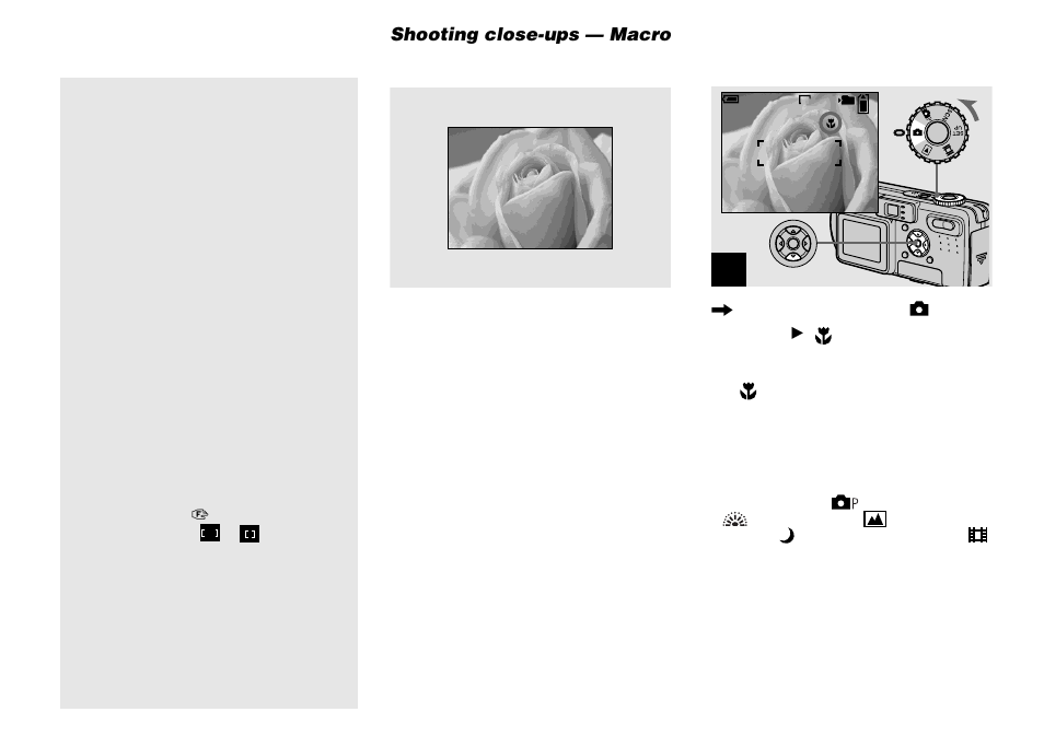 Shooting close-ups — macro | Sony DSC-P8 User Manual | Page 24 / 120