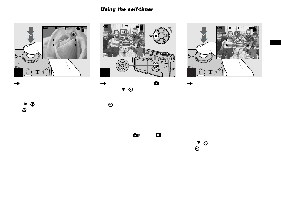 Using the self-timer | Sony DSC-P8 User Manual | Page 25 / 120