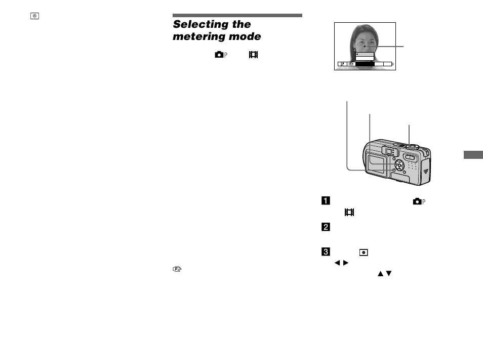 Selecting the metering mode | Sony DSC-P8 User Manual | Page 47 / 120