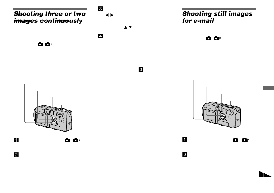 Shooting three or two images continuously, Shooting still images for e-mail, Burst 3 (dsc-p10/p12)/ burst 2 (dsc-p8) | E-mail | Sony DSC-P8 User Manual | Page 53 / 120