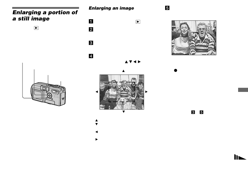 Enlarging a portion of a still image, Enlarging an image — playback zoom, Enlarging an image | Playback zoom | Sony DSC-P8 User Manual | Page 59 / 120