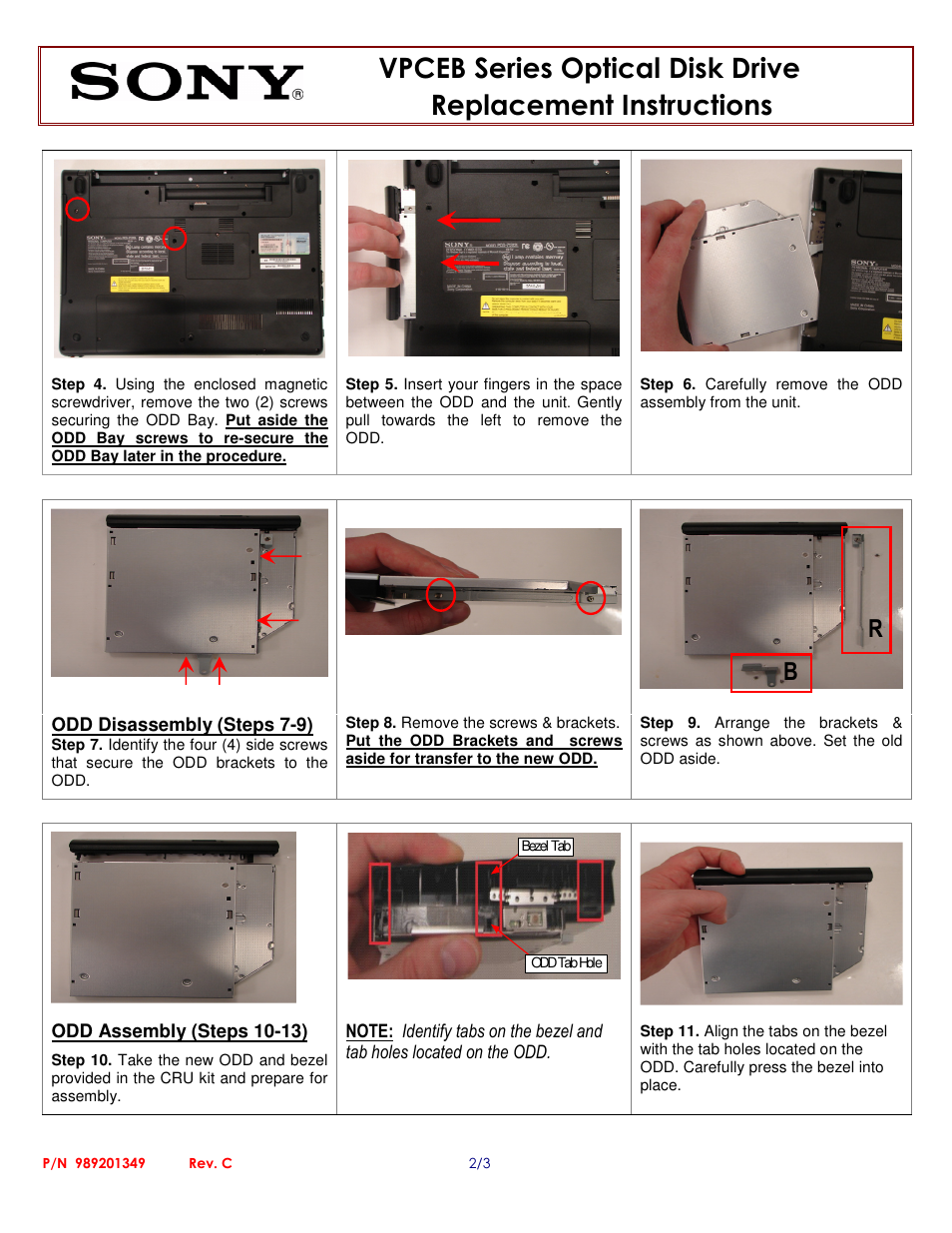 Sony VPCEB Series Optical Disk Drive (Replacement Instructions) User Manual | Page 2 / 3