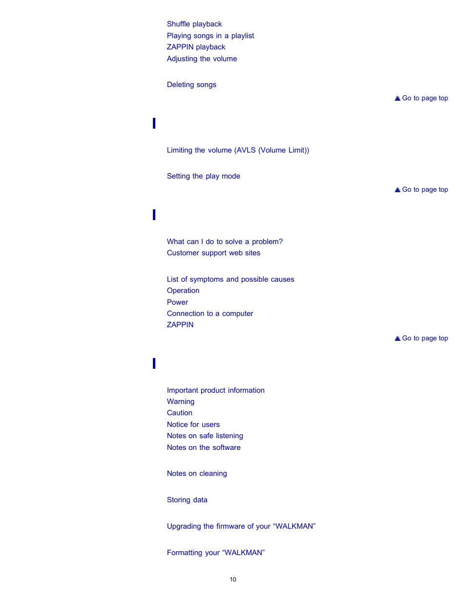 Sony NWZ-W262BLK User Manual | Page 10 / 80