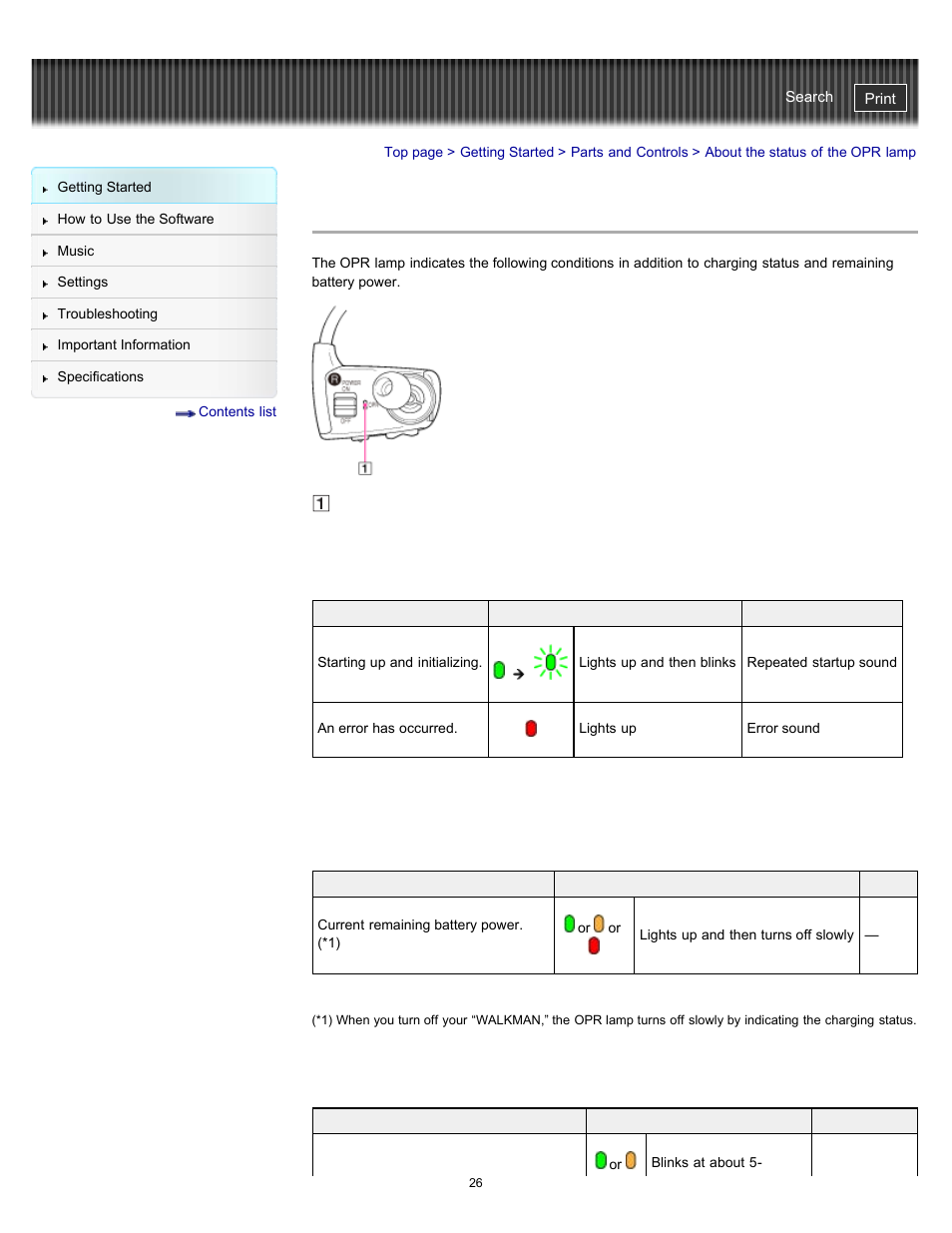 About the status of the opr lamp, Details | Sony NWZ-W262BLK User Manual | Page 26 / 80