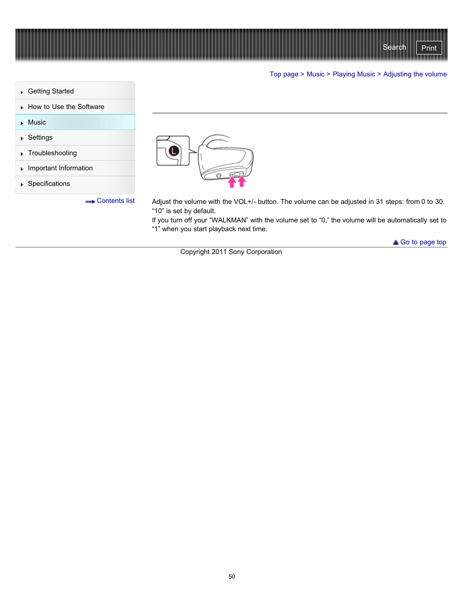 Adjusting the volume, Details | Sony NWZ-W262BLK User Manual | Page 50 / 80