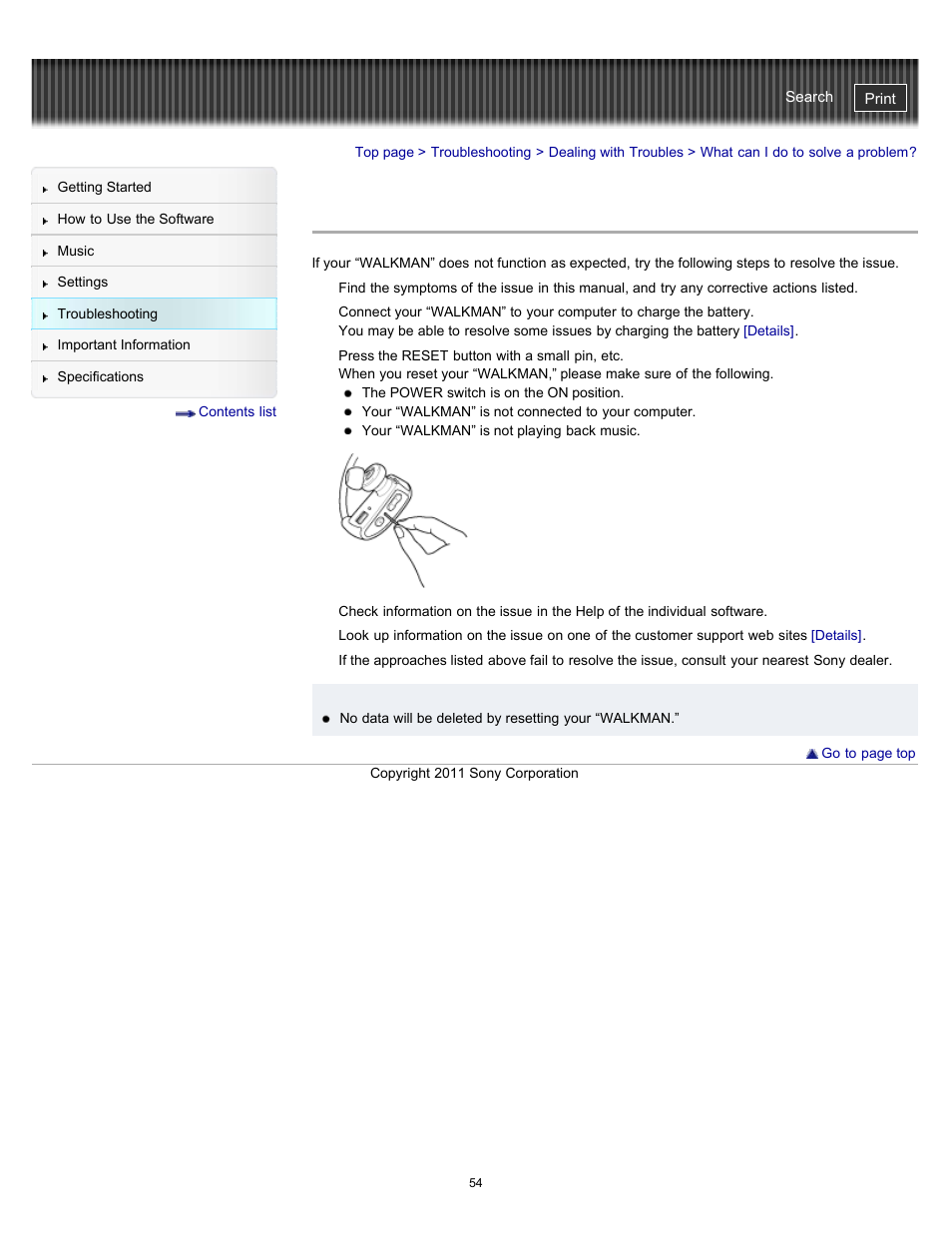 What can i do to solve a problem, Details | Sony NWZ-W262BLK User Manual | Page 54 / 80