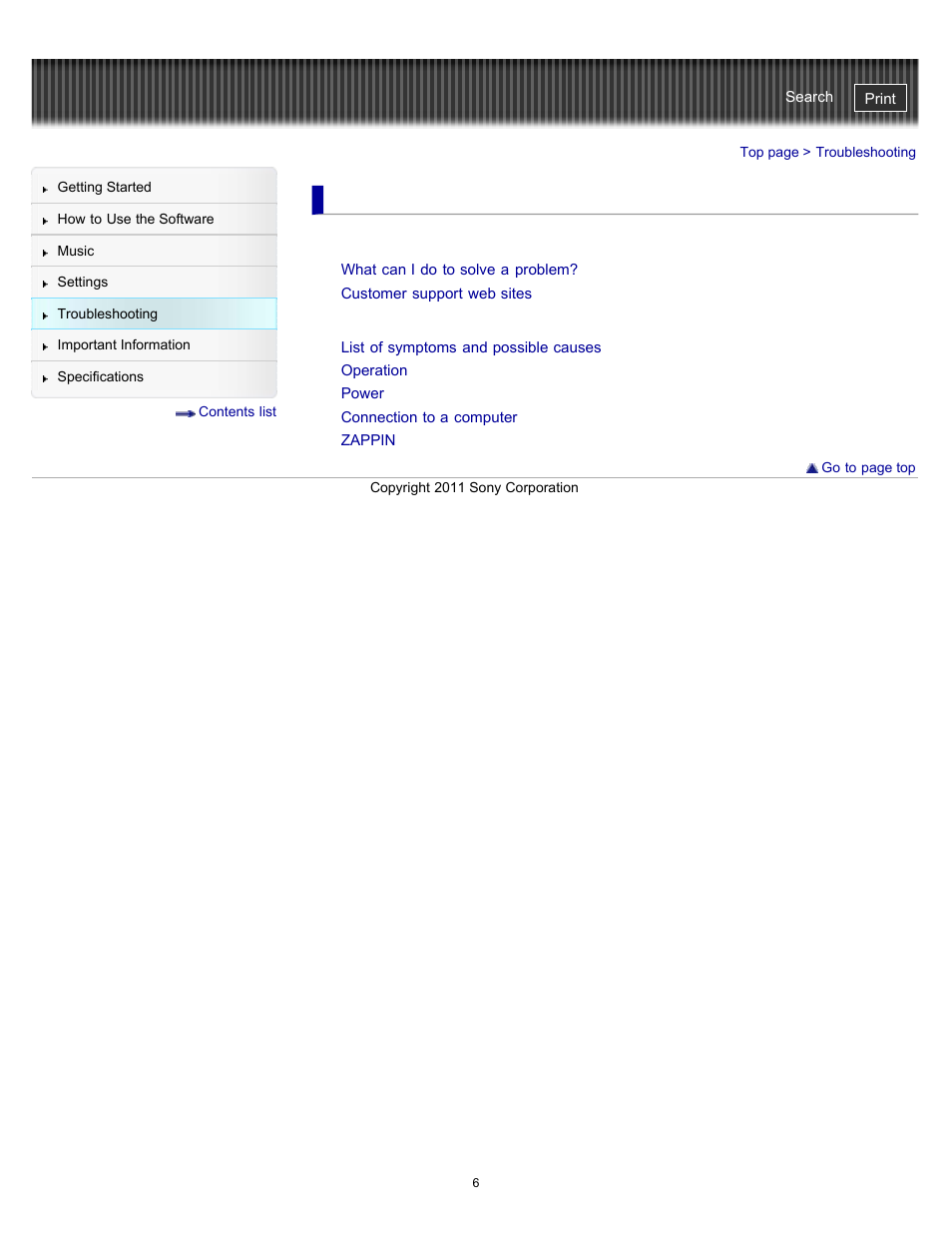 Troubleshooting | Sony NWZ-W262BLK User Manual | Page 6 / 80