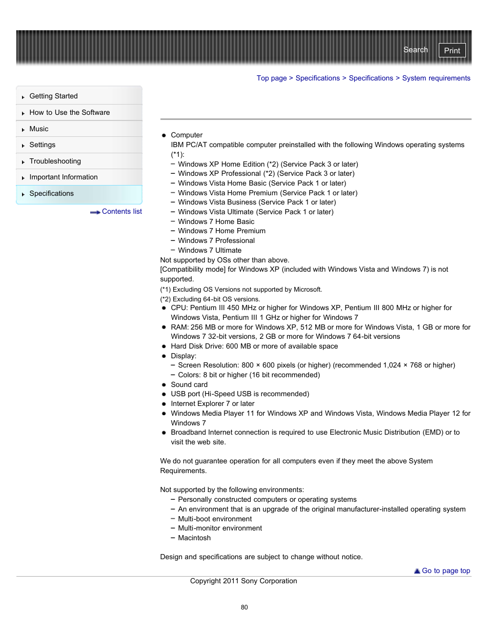 System requirements, Details | Sony NWZ-W262BLK User Manual | Page 80 / 80