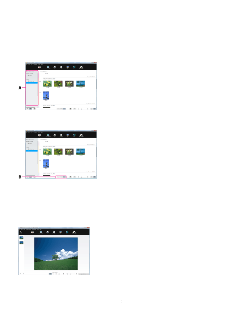 Viewing videos and photos | Sony PlayMemories Home User Manual | Page 8 / 17
