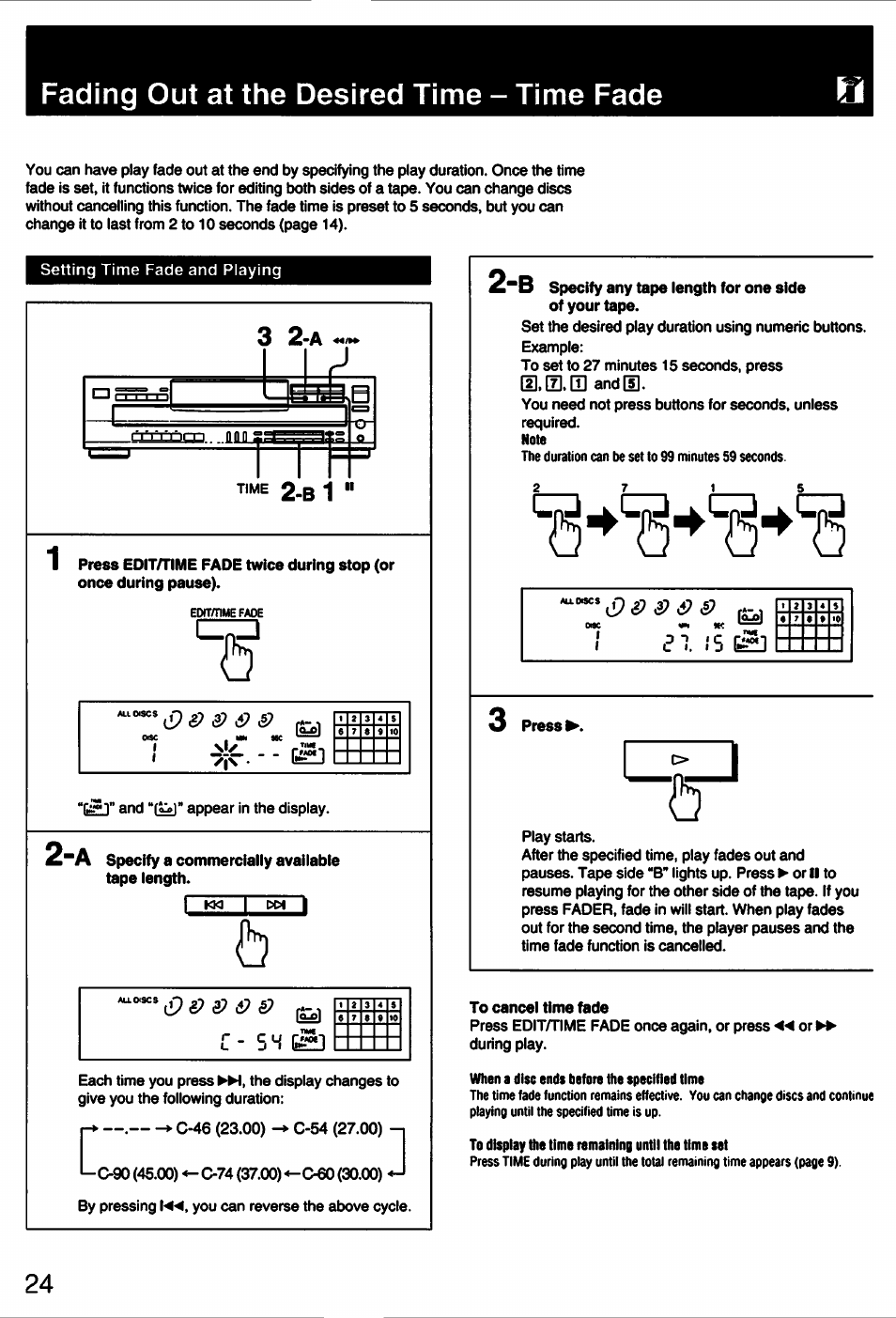 Fading out at the desired time - time fade, 5 n s | Sony CDP-C435 User Manual | Page 24 / 31