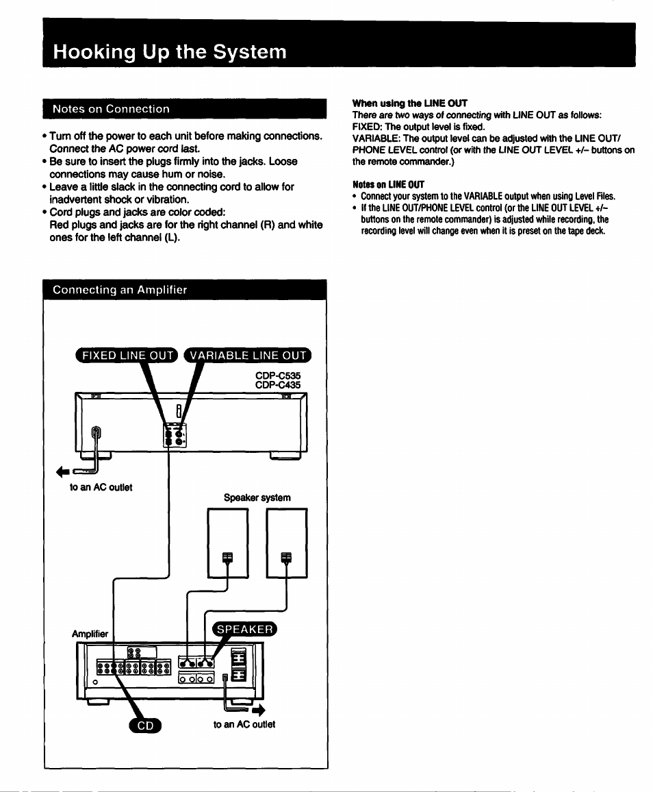 Hooking up the system | Sony CDP-C435 User Manual | Page 5 / 31