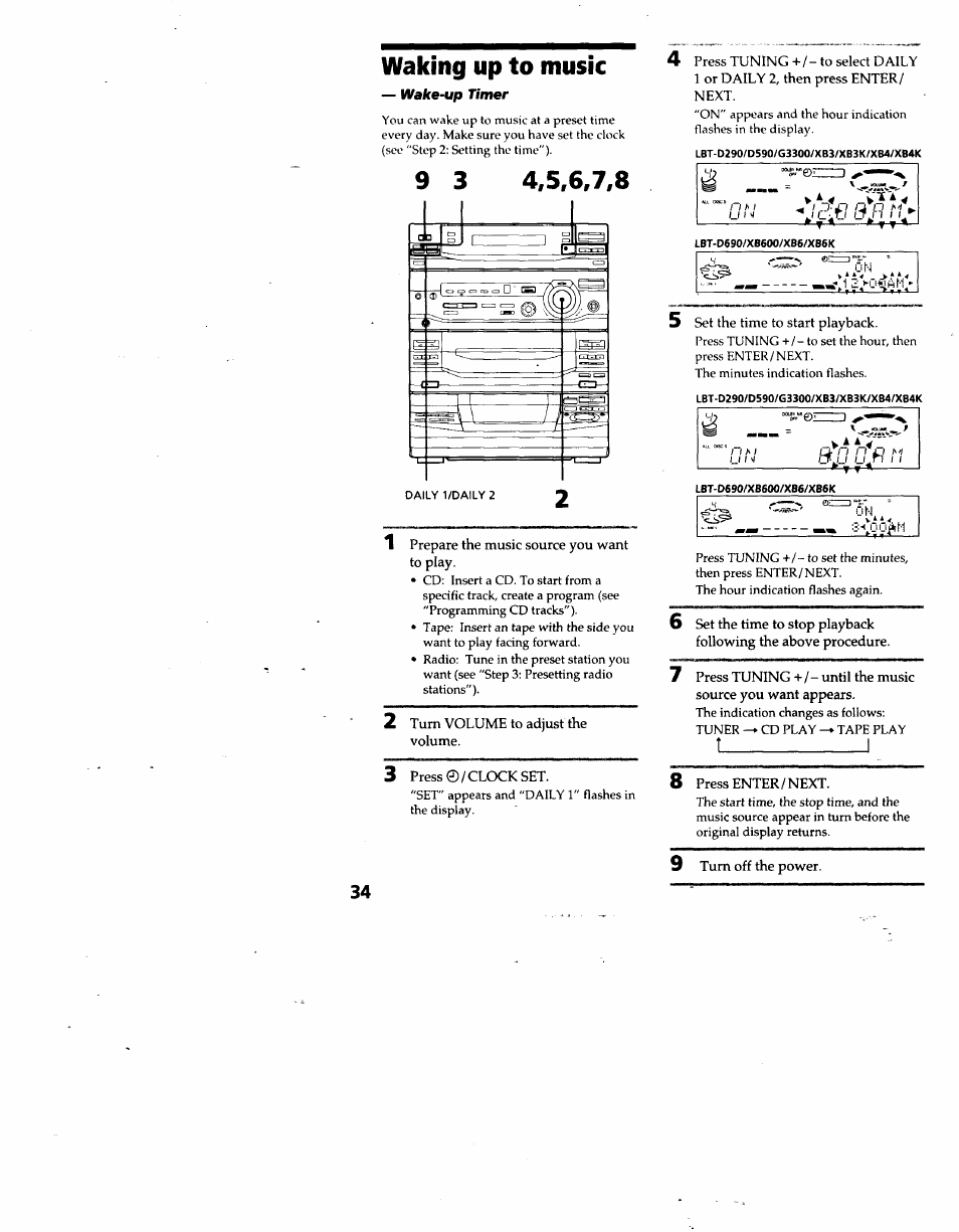 Waking up to music, T________________ i | Sony LBT-D690 User Manual | Page 34 / 42