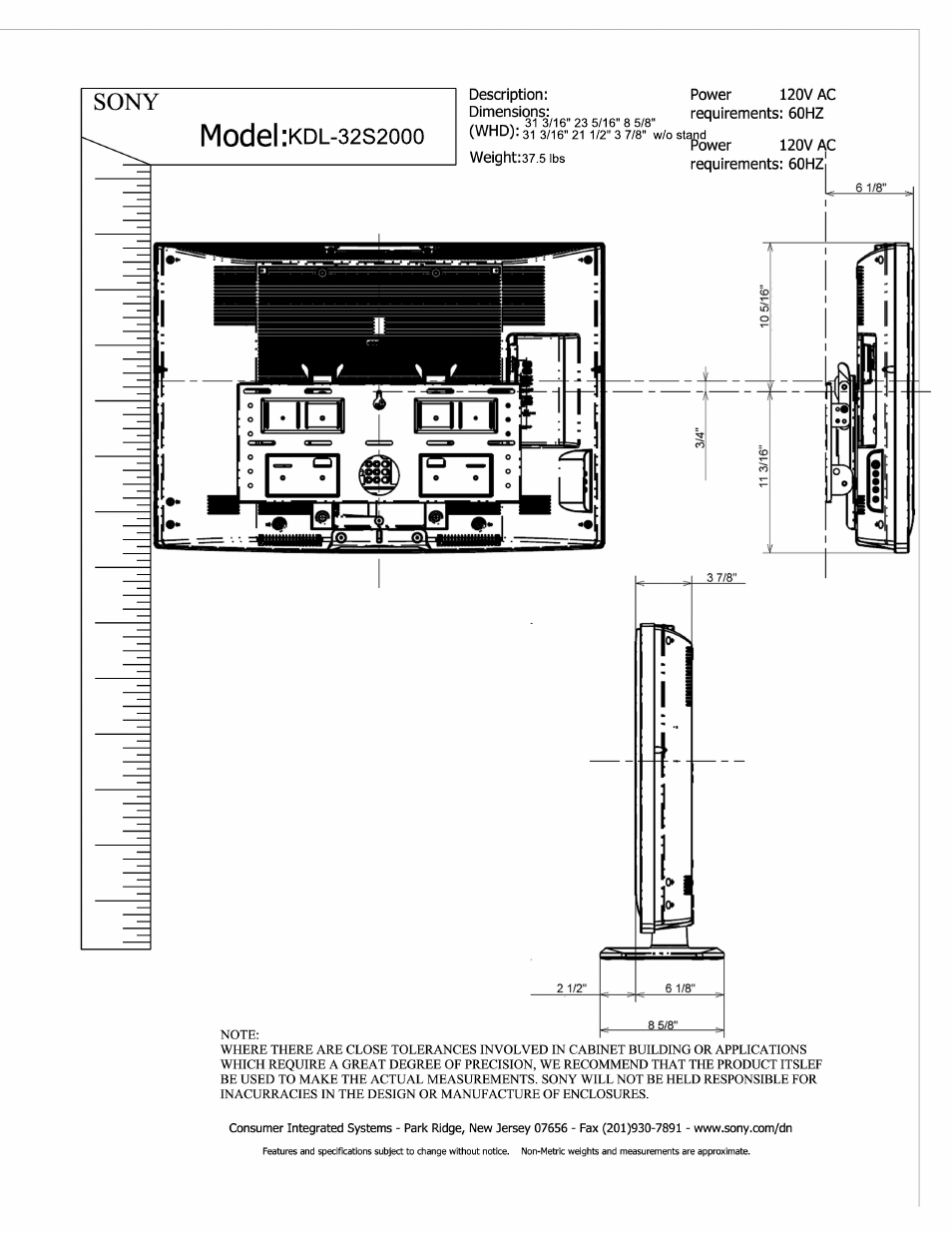 Model, Sony, 32s2 | Sony KDL-32S2000 User Manual | Page 2 / 2