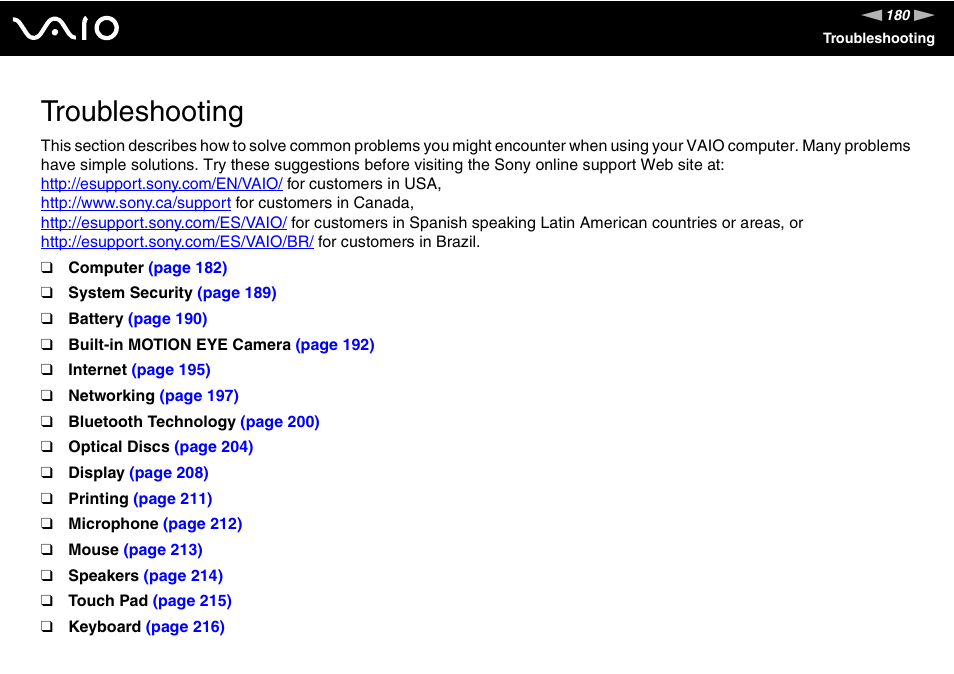 Troubleshooting | Sony VGN-SZ440 User Manual | Page 180 / 239