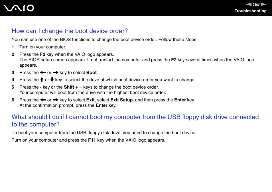 How can i change the boot device order | Sony VGN-SZ440 User Manual | Page 188 / 239