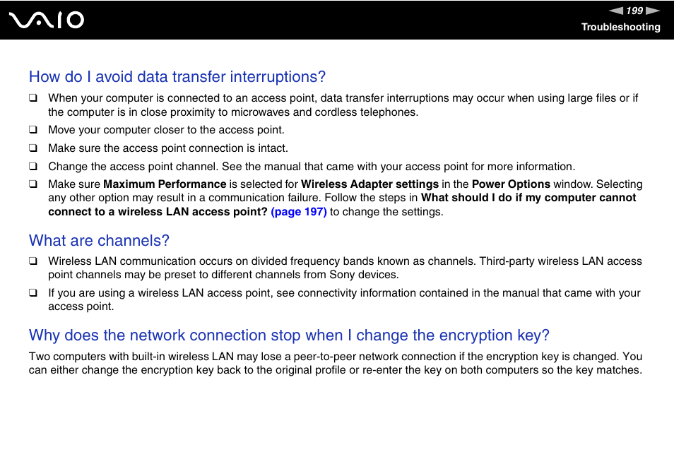 How do i avoid data transfer interruptions, What are channels | Sony VGN-SZ440 User Manual | Page 199 / 239