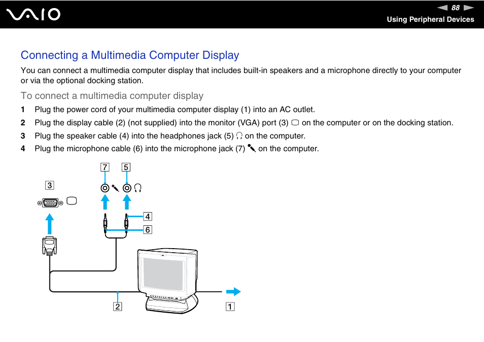 Connecting a multimedia computer display | Sony VGN-SZ440 User Manual | Page 88 / 239