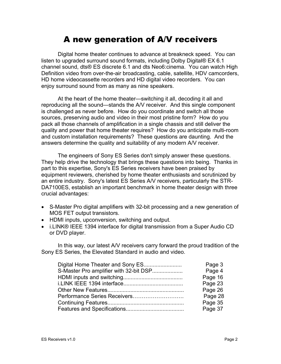 A new generation of a/v receivers | Sony STR-DA9000ES User Manual | Page 2 / 38