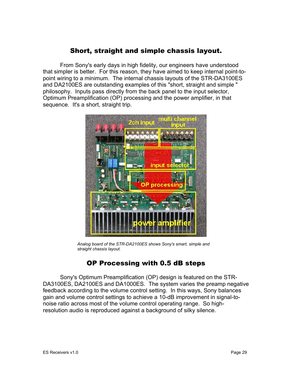 Short, straight and simple chassis layout, Op processing with 0.5 db steps | Sony STR-DA9000ES User Manual | Page 29 / 38