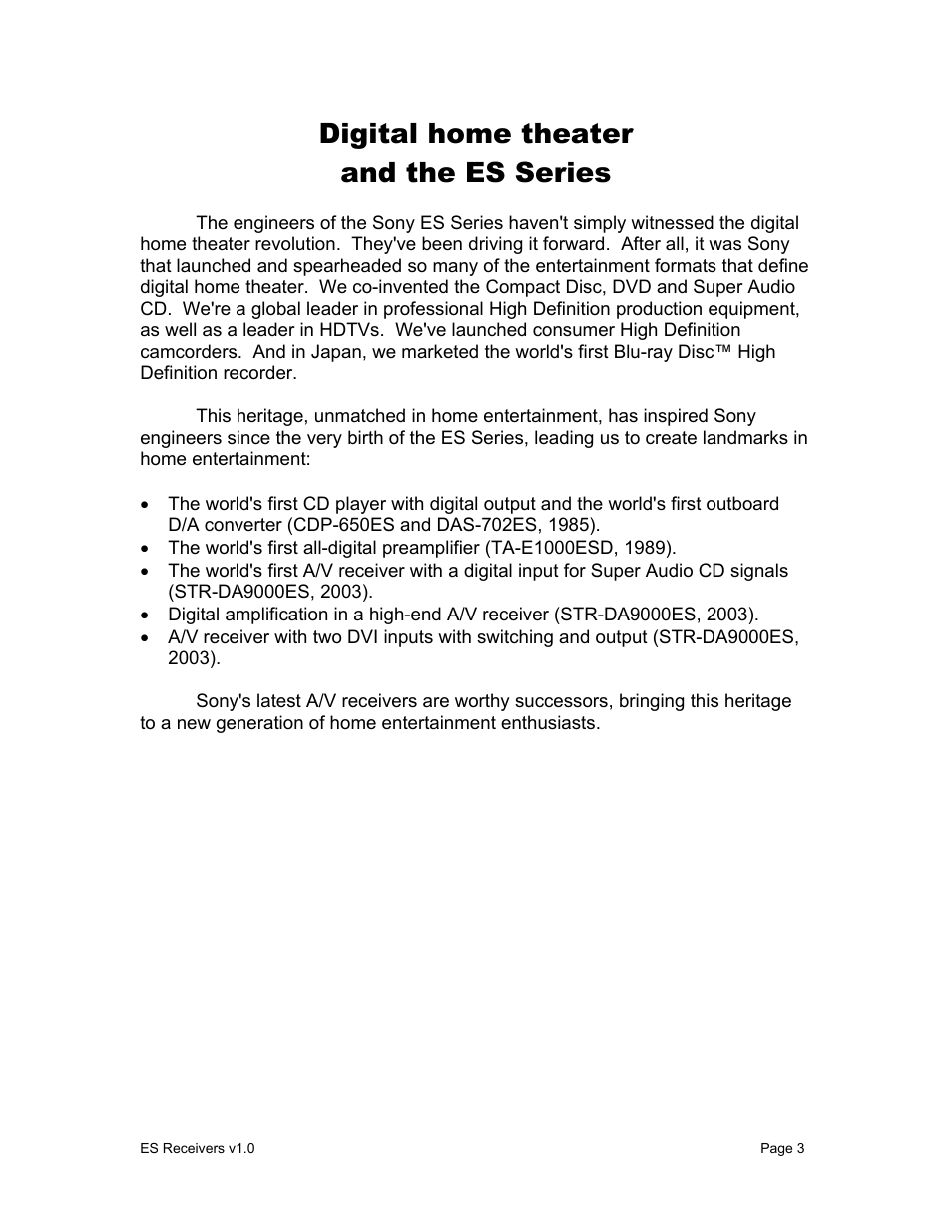 Digital home theater and the es series | Sony STR-DA9000ES User Manual | Page 3 / 38