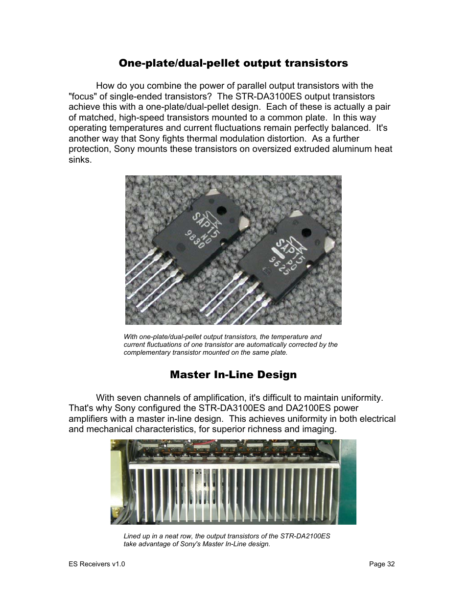 One-plate/dual-pellet output transistors, Master in-line design | Sony STR-DA9000ES User Manual | Page 32 / 38