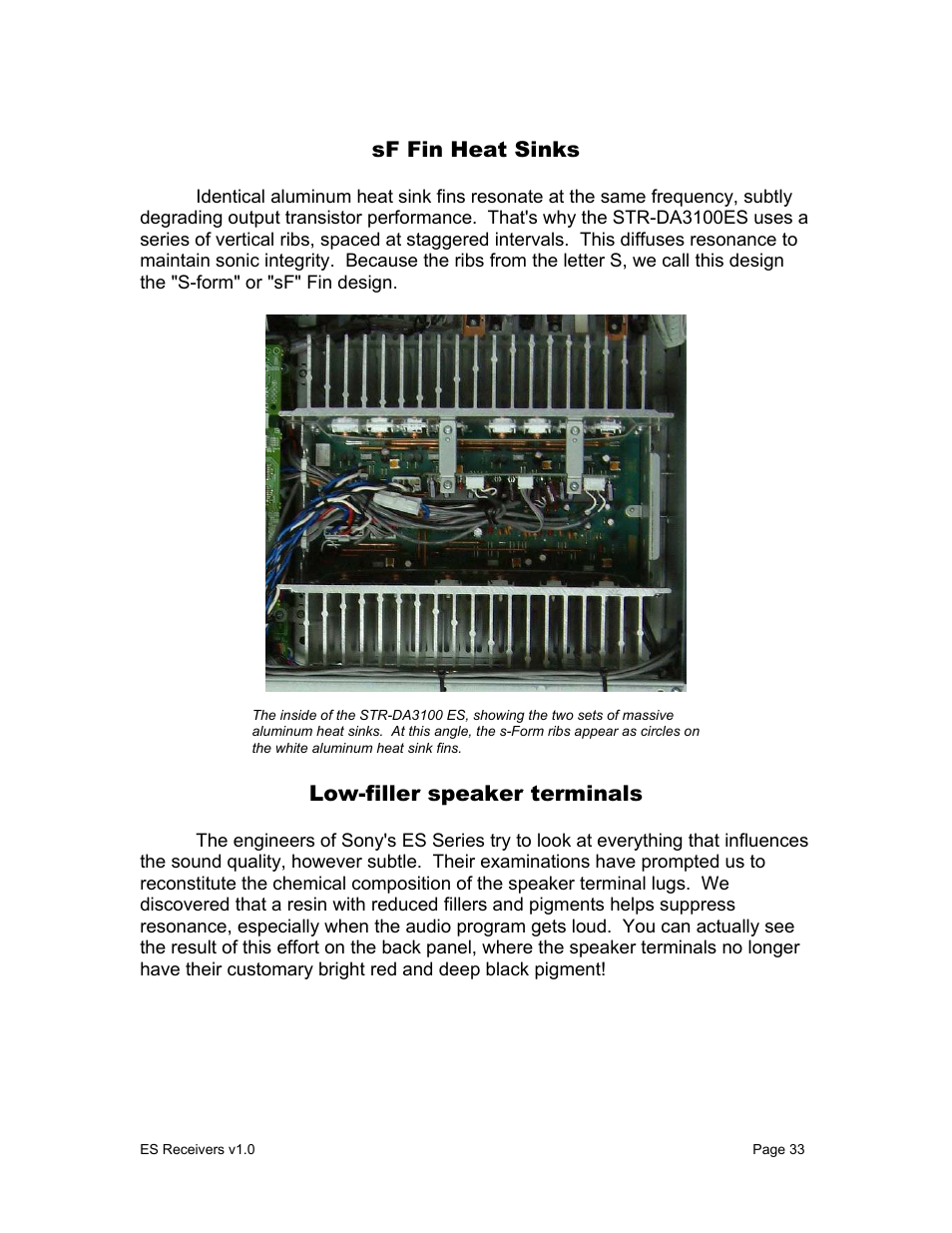 Sf fin heat sinks, Low-filler speaker terminals | Sony STR-DA9000ES User Manual | Page 33 / 38