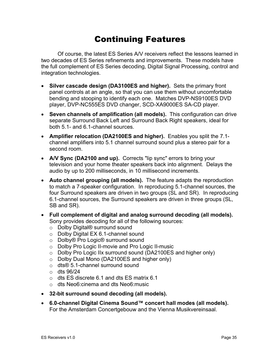 Continuing features | Sony STR-DA9000ES User Manual | Page 35 / 38