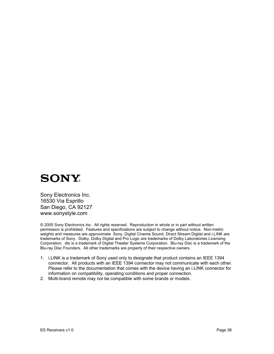 Sony STR-DA9000ES User Manual | Page 38 / 38