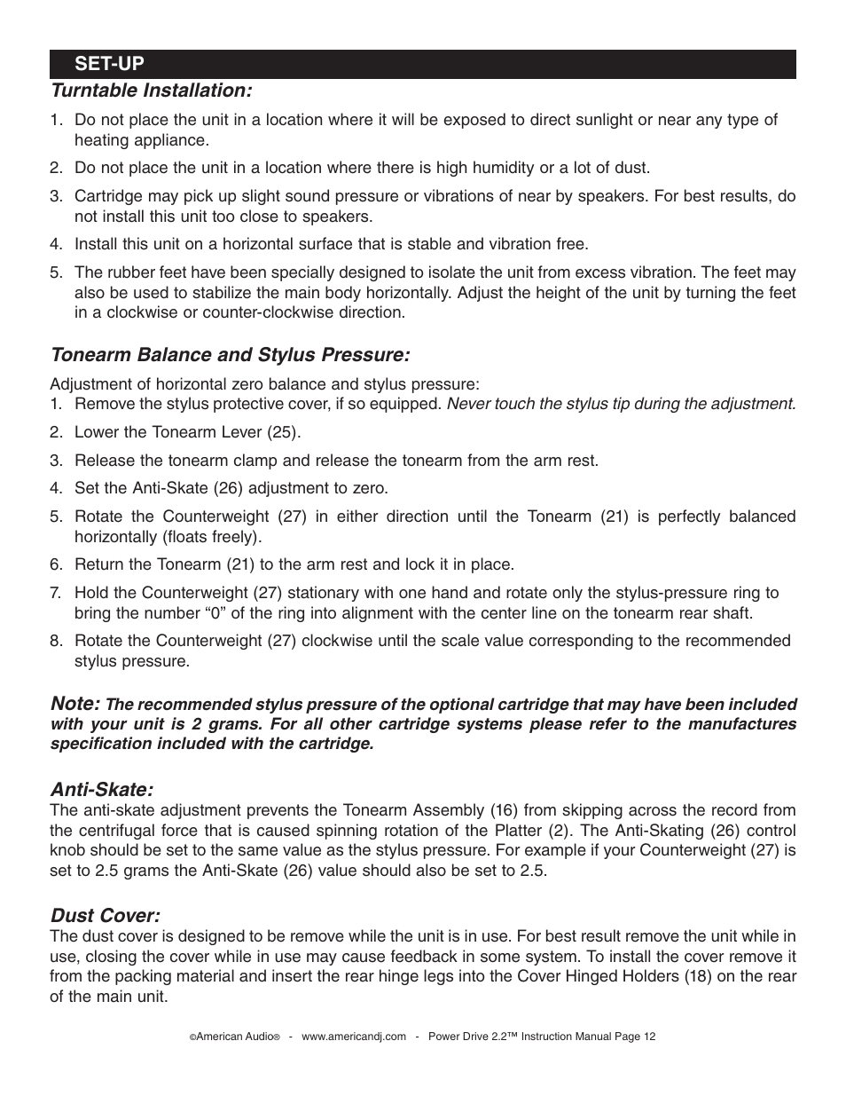 American Audio Power Drive 2.2 - Direct Drive Phono Turntable User Manual | Page 12 / 20