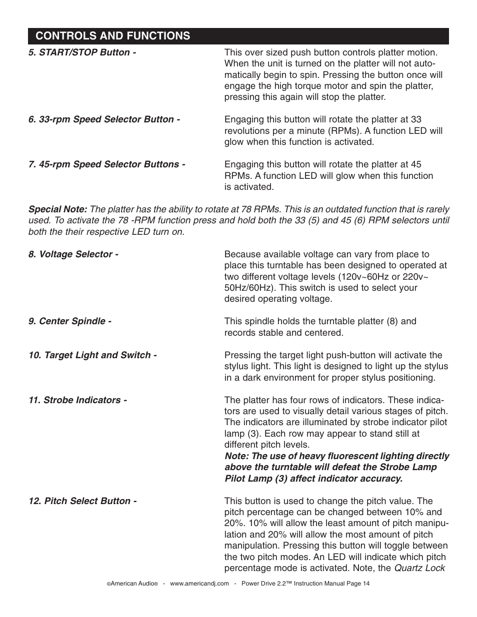 American Audio Power Drive 2.2 - Direct Drive Phono Turntable User Manual | Page 14 / 20