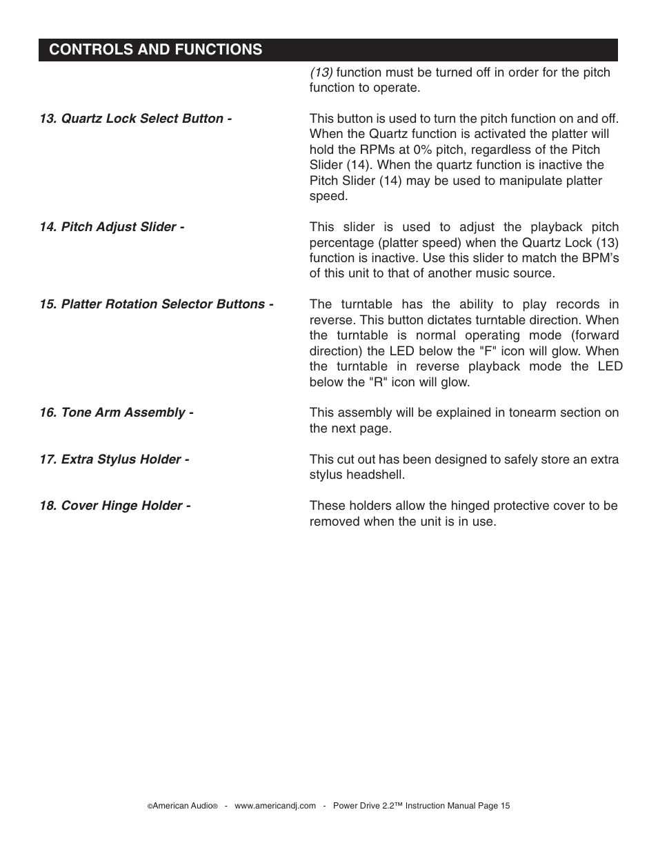 American Audio Power Drive 2.2 - Direct Drive Phono Turntable User Manual | Page 15 / 20
