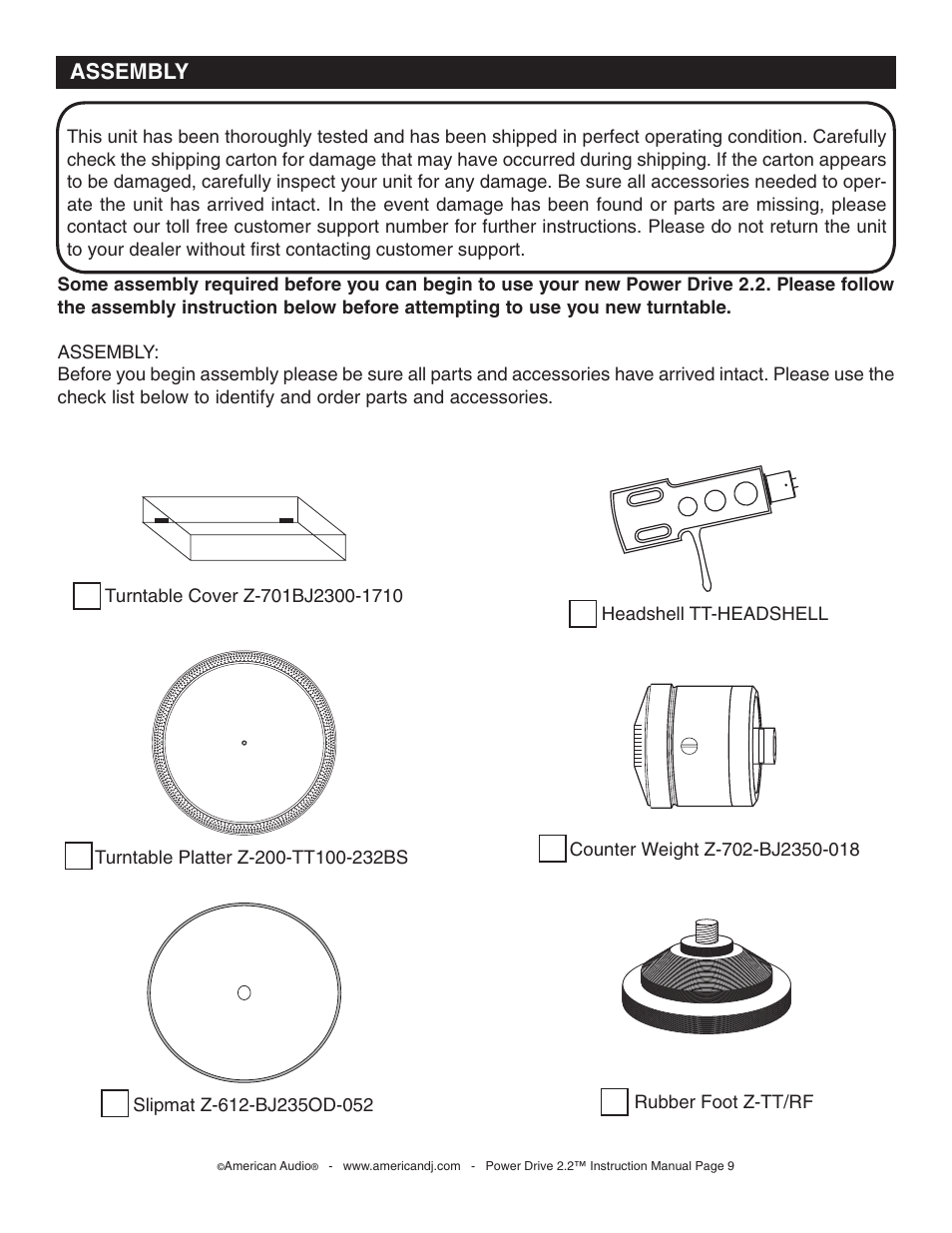 Assembly | American Audio Power Drive 2.2 - Direct Drive Phono Turntable User Manual | Page 9 / 20