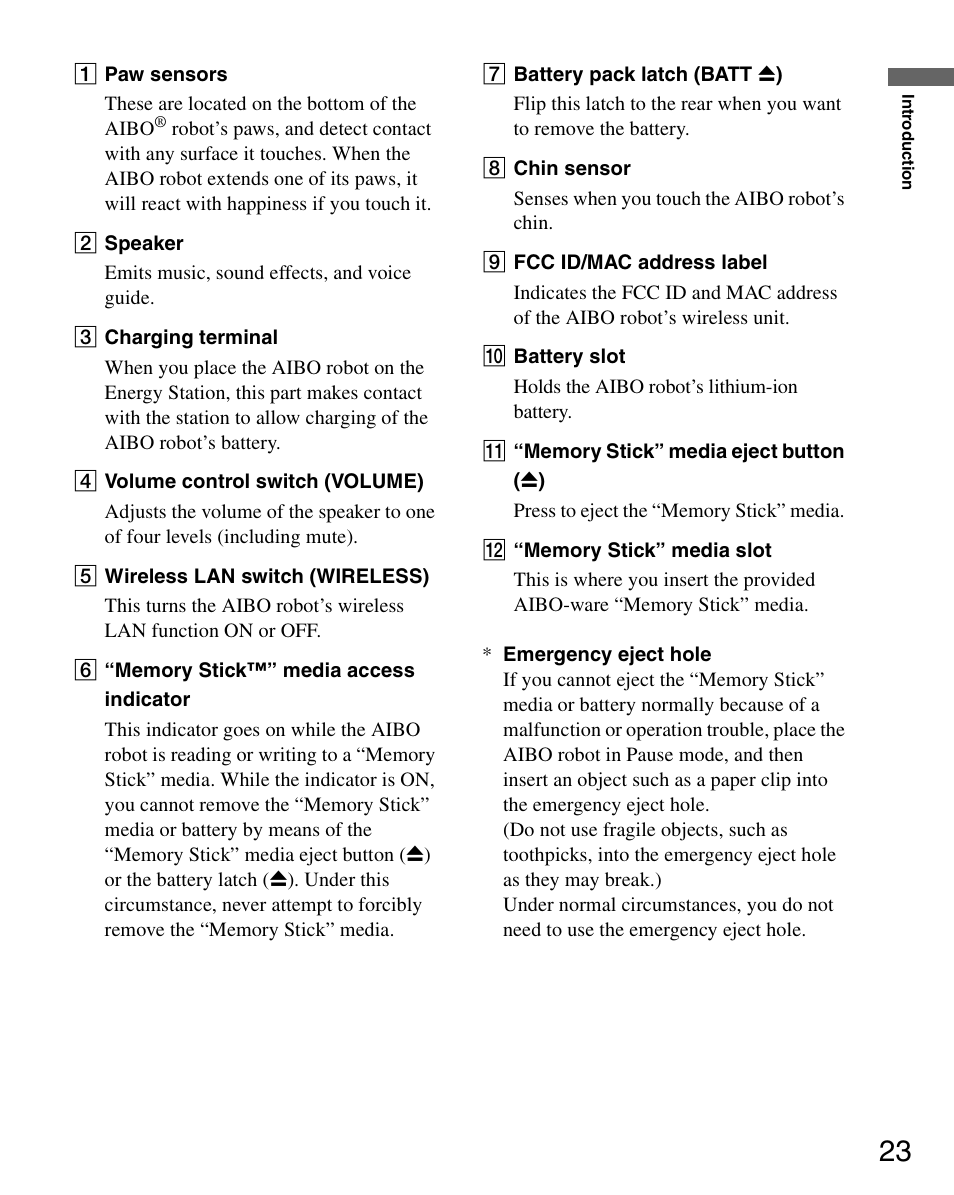 Sony ERS-7 User Manual | Page 23 / 120