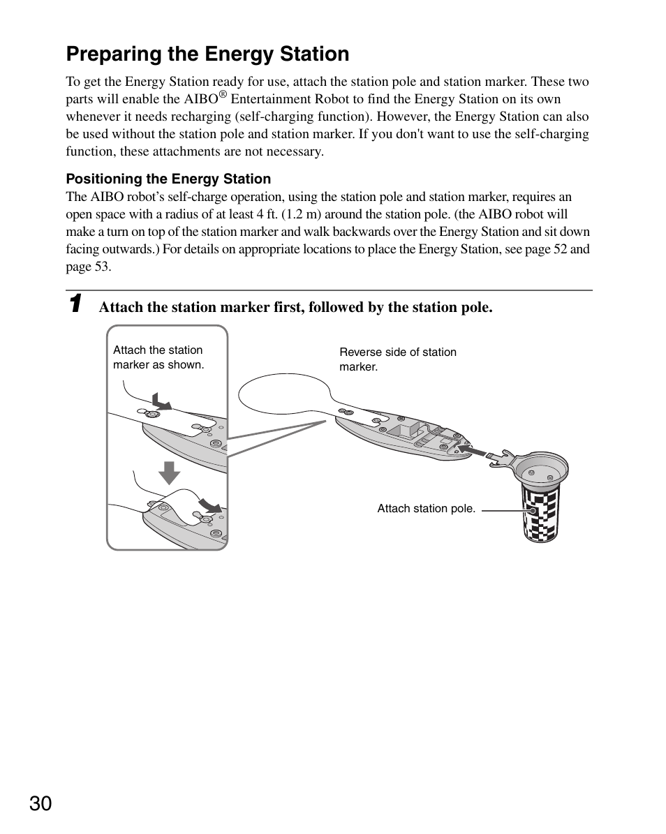 Preparing the energy station, 30 preparing the energy station | Sony ERS-7 User Manual | Page 30 / 120