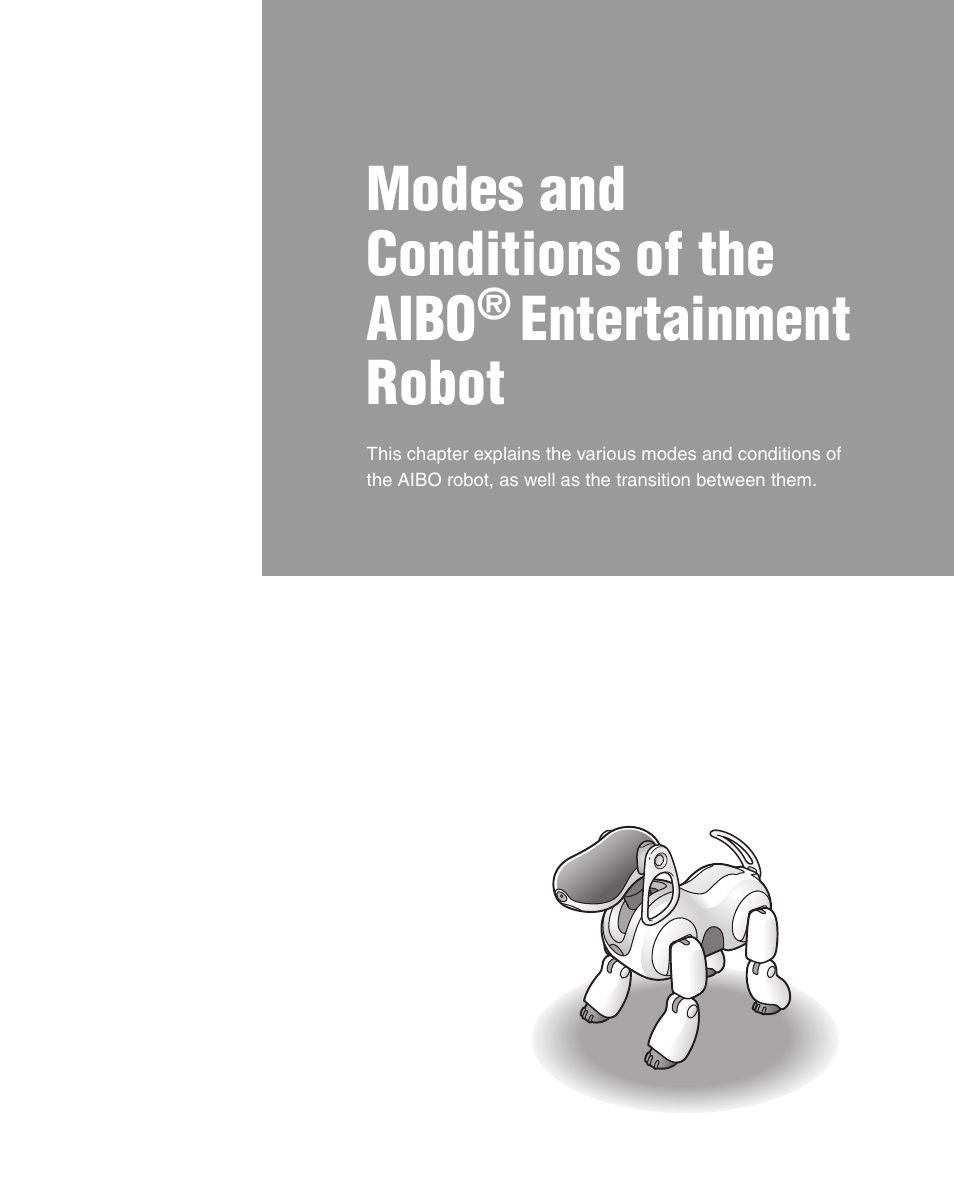 Modes and conditions of the aibo, Entertainment robot | Sony ERS-7 User Manual | Page 37 / 120