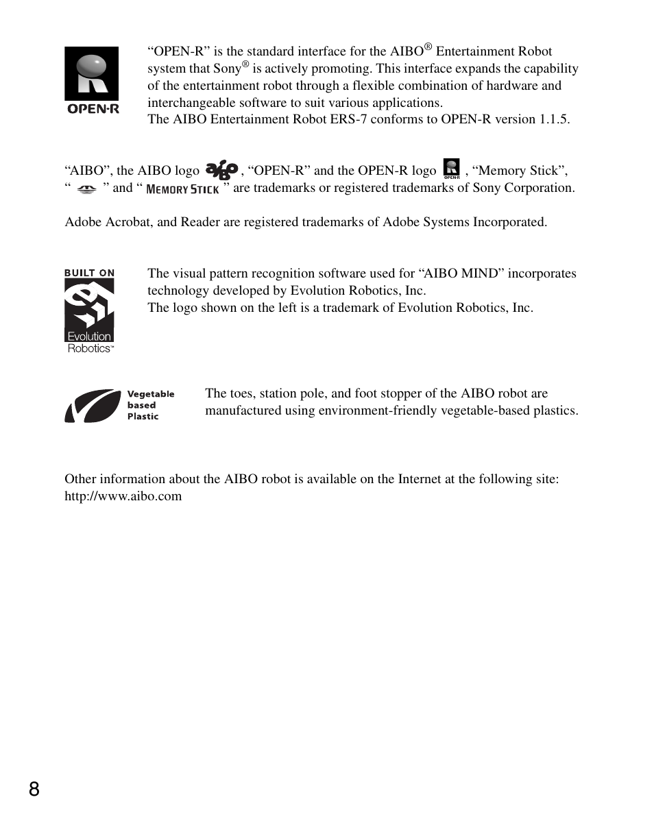 Sony ERS-7 User Manual | Page 8 / 120