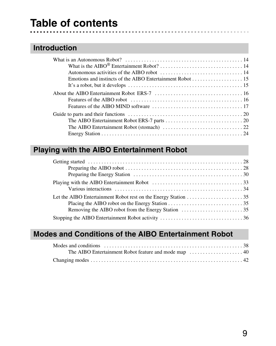 Sony ERS-7 User Manual | Page 9 / 120